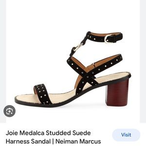 NWT Joie Medalca suede black strappy ankle buckle stud studded heel sandals 38.5